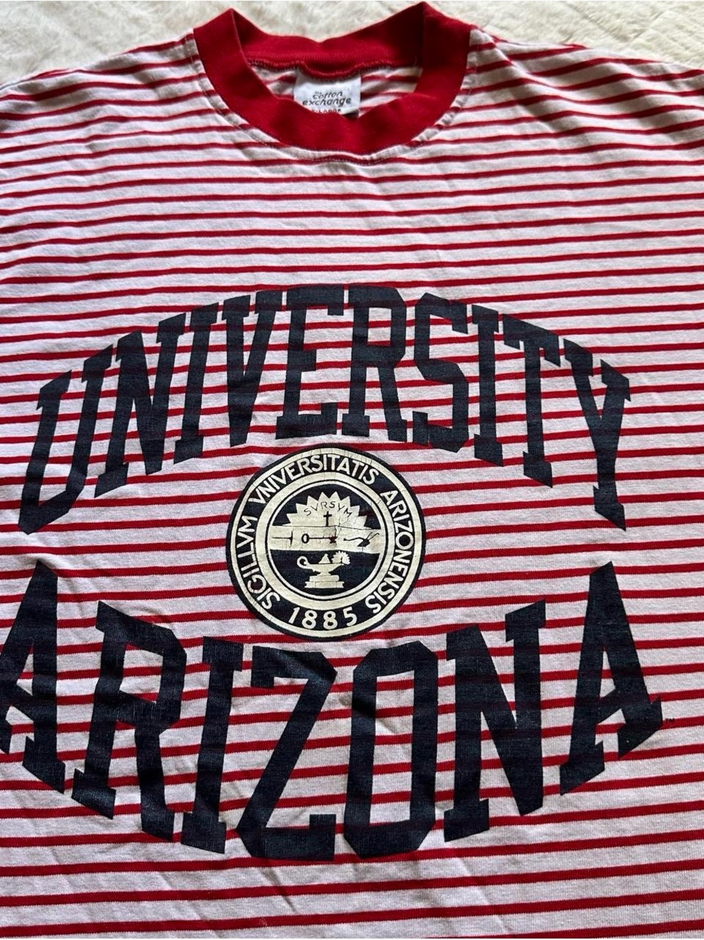 Vintage 1990s University of Arizona Red & White Striped Graphic Tee XL